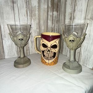 Gothic Skull Mug & Chalice Set | Halloween Pirate Drinkware Trio | Resin & Ceram